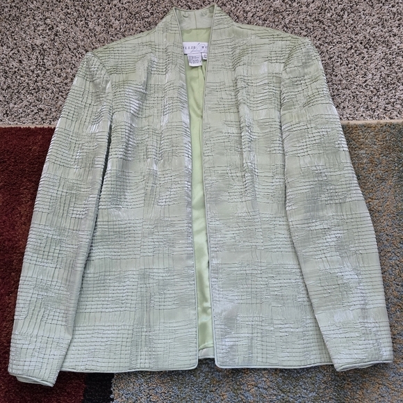 Lillie Rubin Blazer Jacket Womens Sz 14 Green Open Vintage Career - Picture 3 of 9